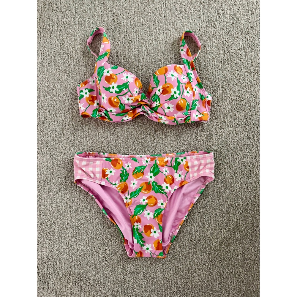 Draper James x Lands End Floral Orange Bikini Set Pink Size 6 Preppy Retro Swim